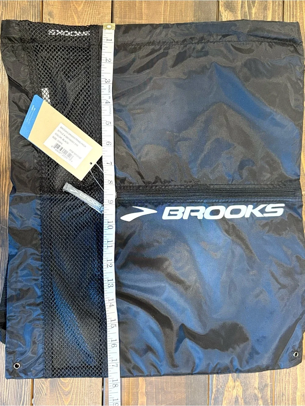 Brooks Black Drawstring Backpack with Pocket